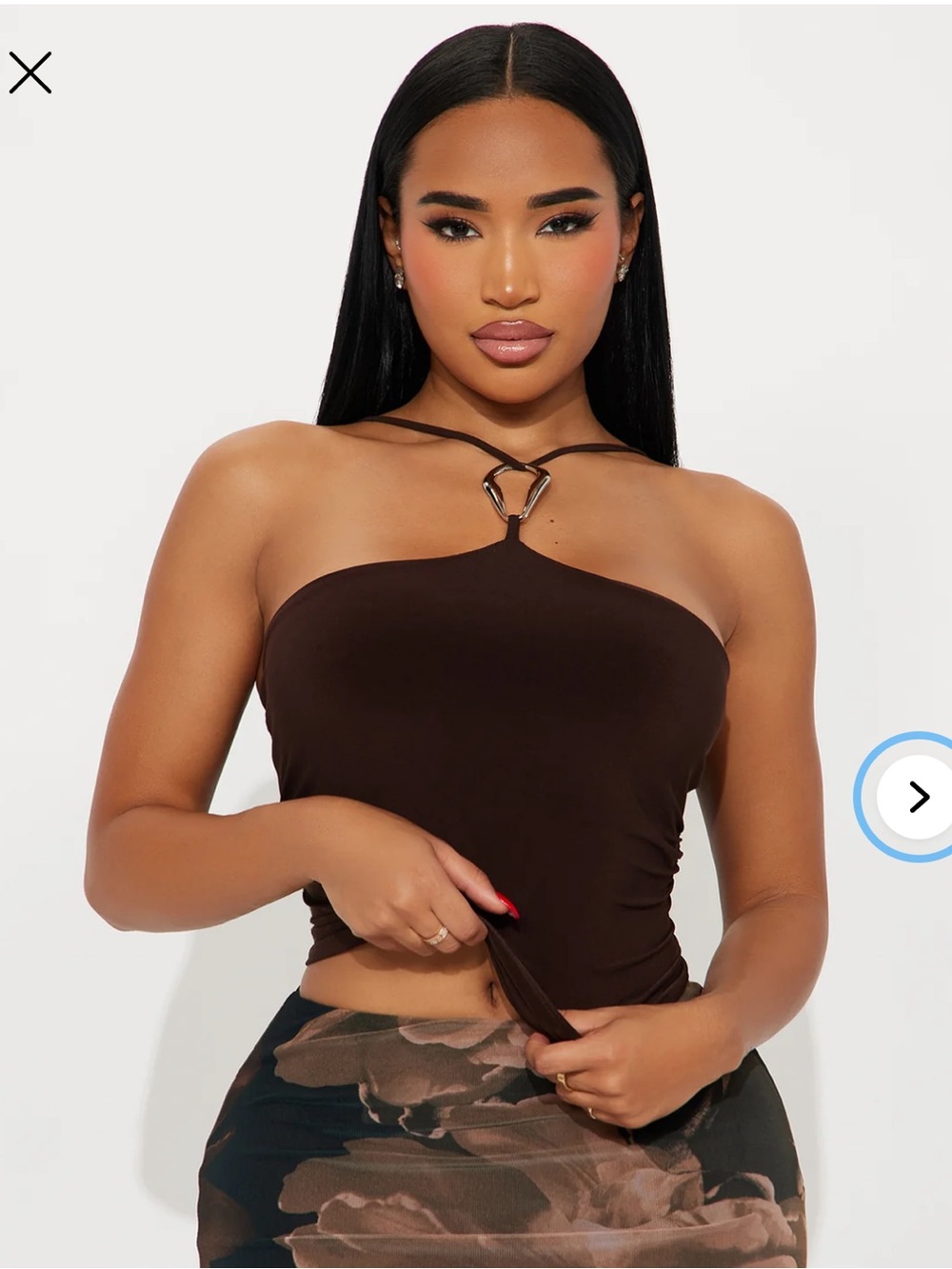 NWT Fashion Nova Yara Y Neck Top - Brown